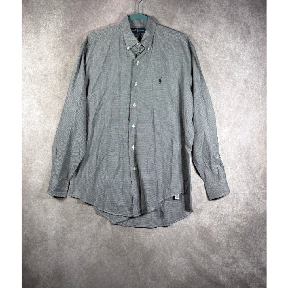 Ralph Lauren Button Down Shirt Men Medium Black White Marlowe Houndstooth Cotton